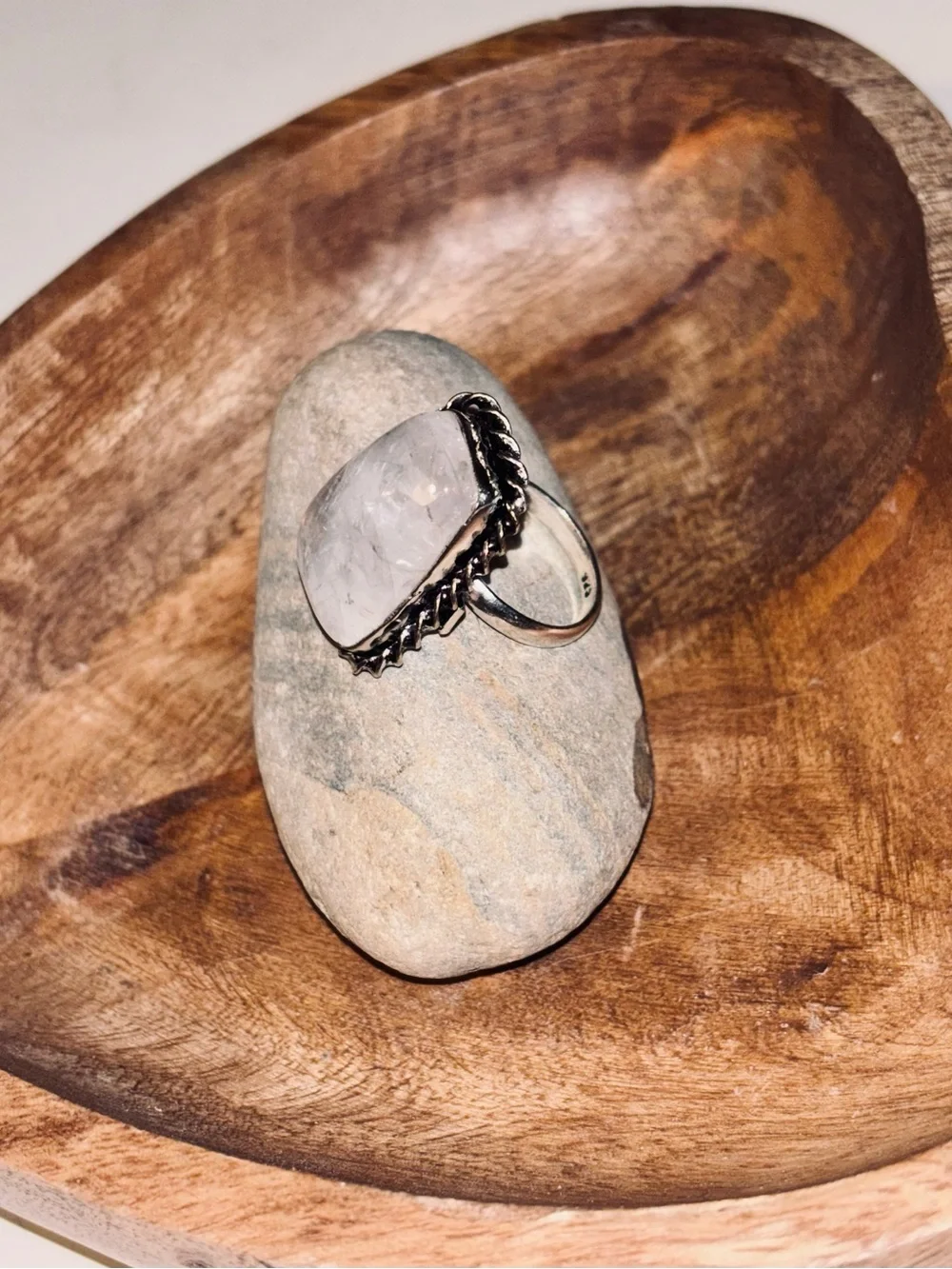 Celestial Veil Quartz Statement Ring Sterling Silver Plated Size 6